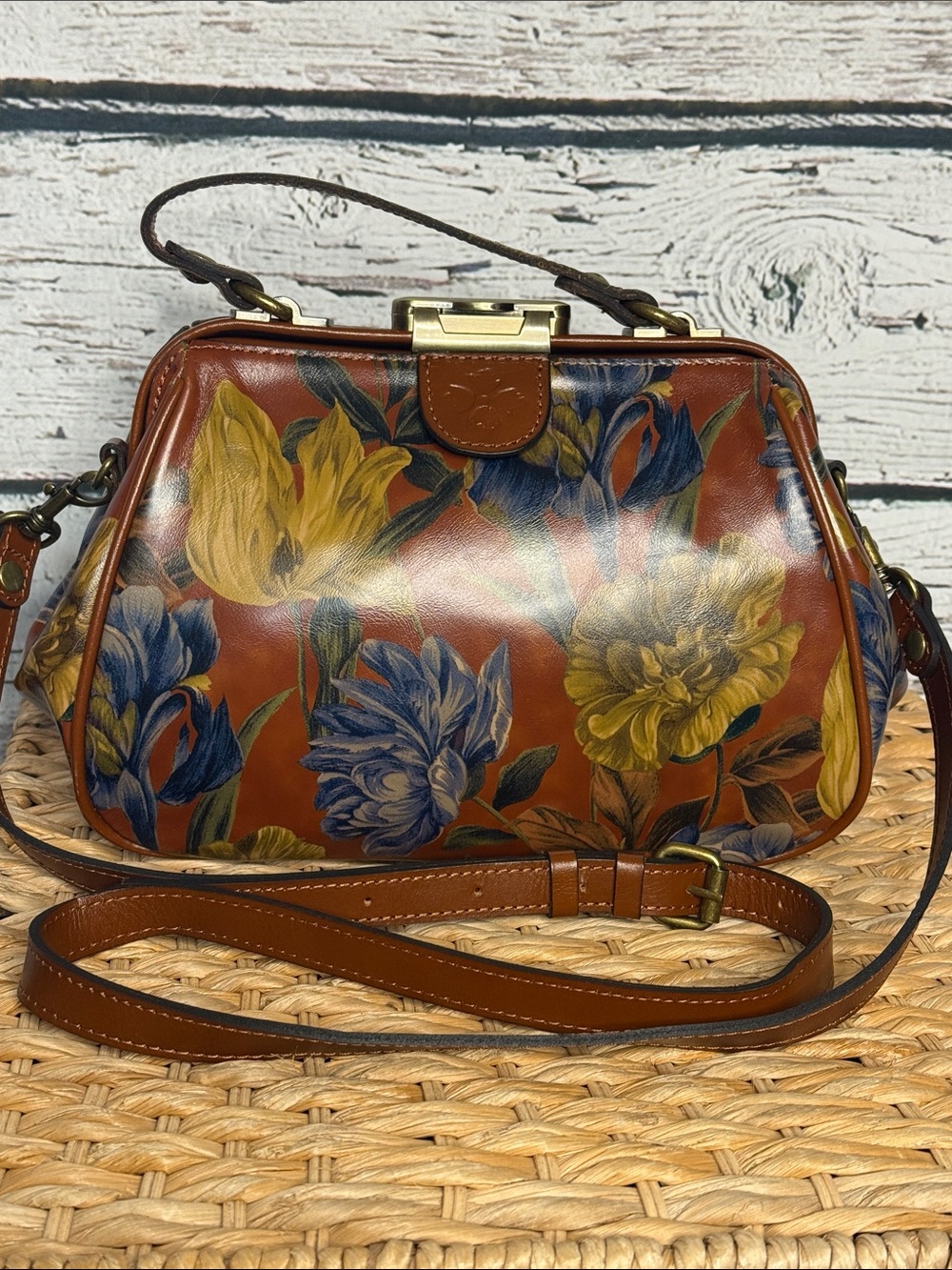 Patricia Nash Enlightened Garden Leather Frame Satchel Handbag
